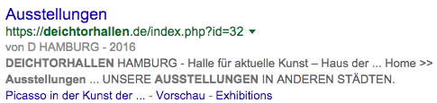 Snippet Design: Selbstgebautes Google Snippets der Deichtorhallen