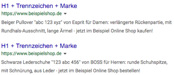 Beispiele für automatisierte Meta Descriptions