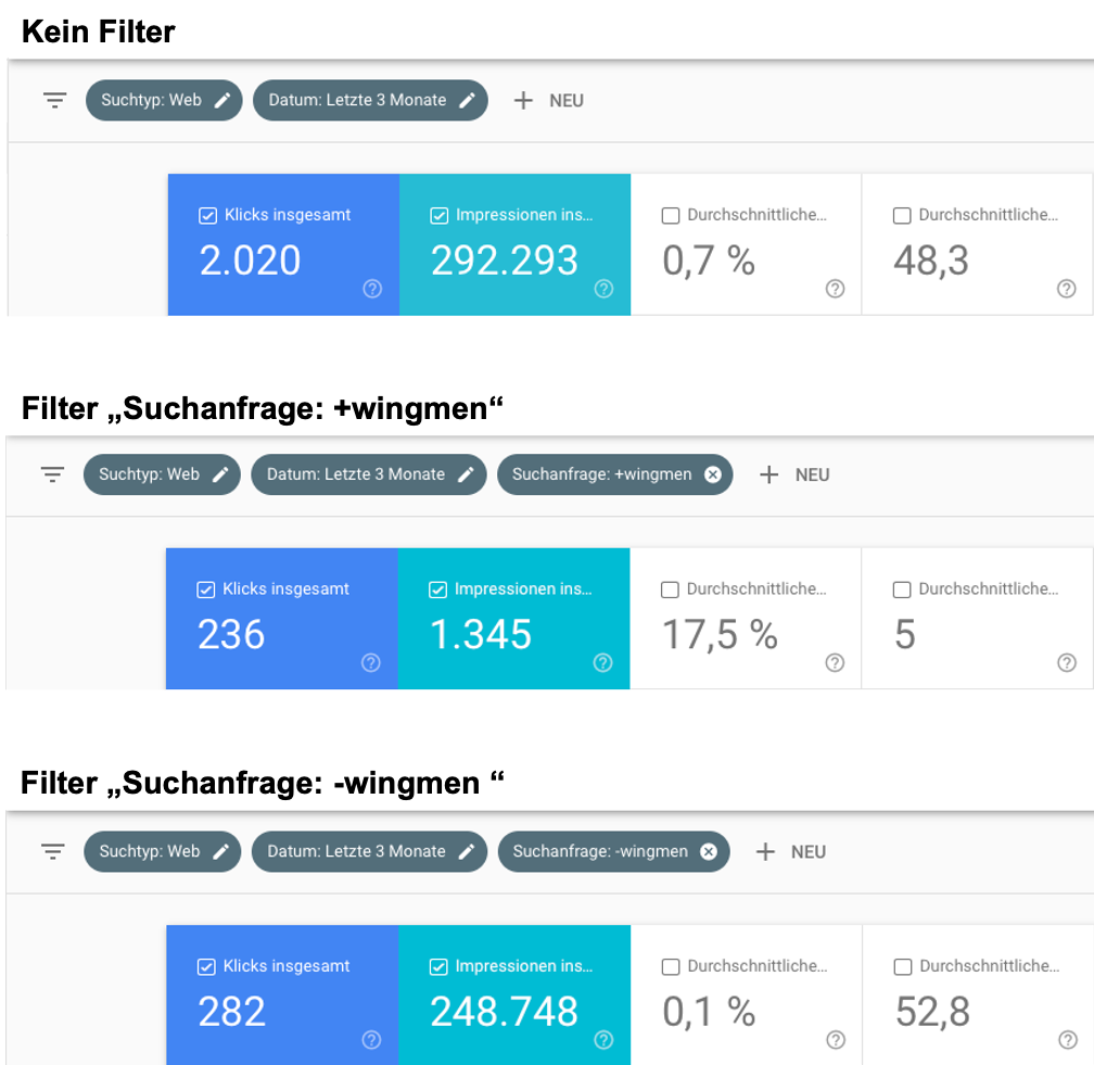Screenshot: Query-Filter in der GSC