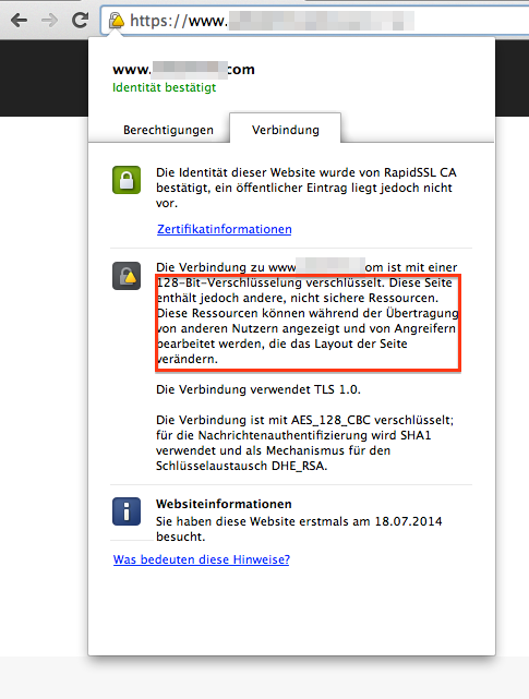 Screenshot von unsicherer SSL-Verbindung