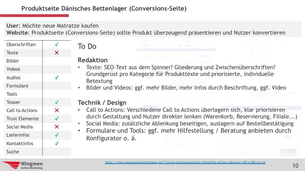 Beispiele für Optimierungen auf Conversions-Seite