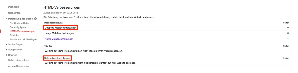 Doppelte Titel und Beschreibungen in der Search Console finden