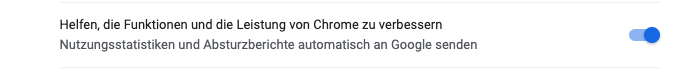 Menüpunkt für die Chrome User Experience Reports in Google Chrome Einstellungen