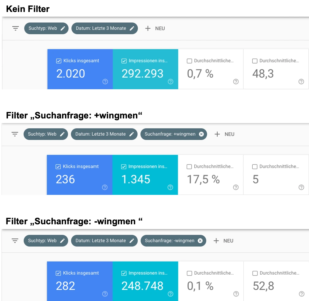 Screenshot: Query-Filter in der GSC