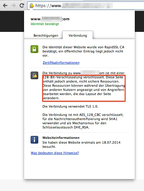 Screenshot von unsicherer SSL-Verbindung