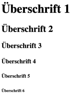 Überschriftenstruktur h1 bis h6
