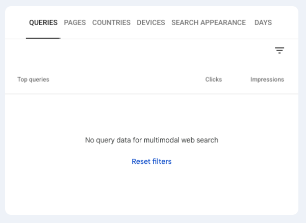 Keine Queries in der GSC für die multimodale Websuche.