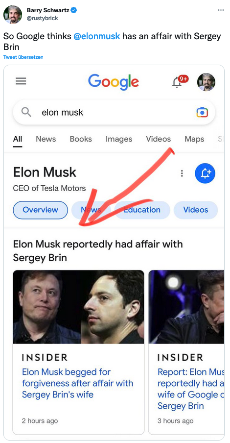 Barry Schwartz: "So Google thinks @elonmusk has affair with Sergey Brin".