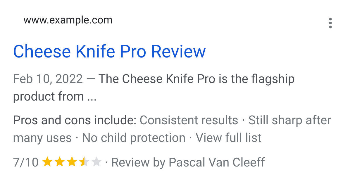 Pros and cons in search results