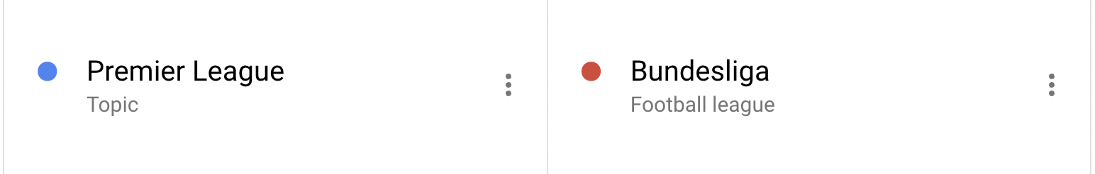 Im Auswahlfeld für Vergleiche in Google Trends ist ausgewählt: „Premier League (Topic)", „Bundesliga (Football League)"
