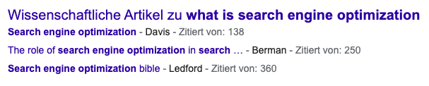 SERP Auszug Auszug aus der SERP mit wissenschaftlichen Publikationen