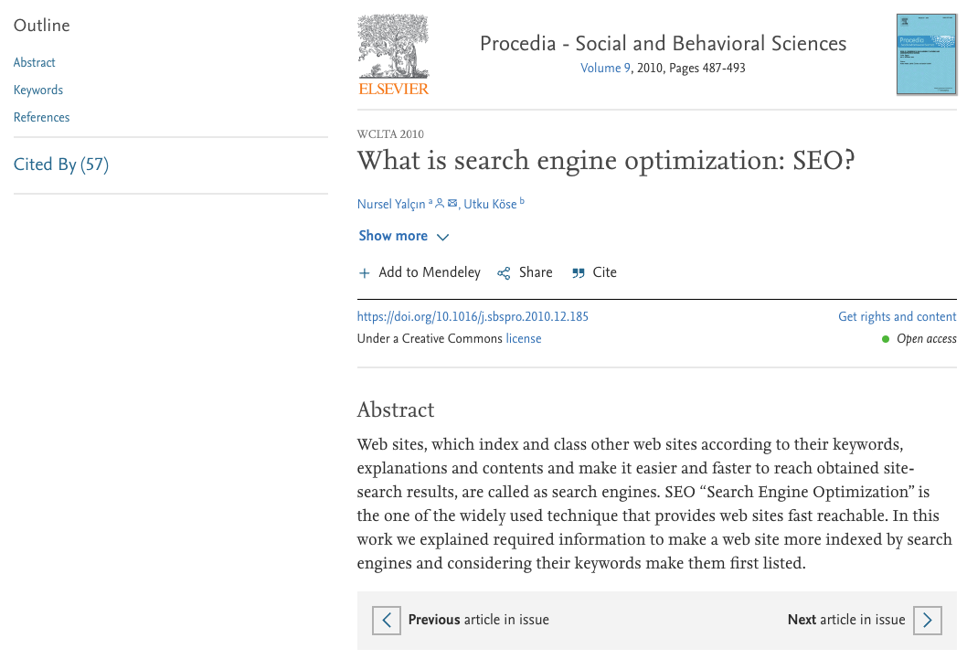 What is search engine optimization: SEO? Wissenschaftliche Publikation: What is search engine optimization: SEO?, zitiert von 57 weiteren Quellen.