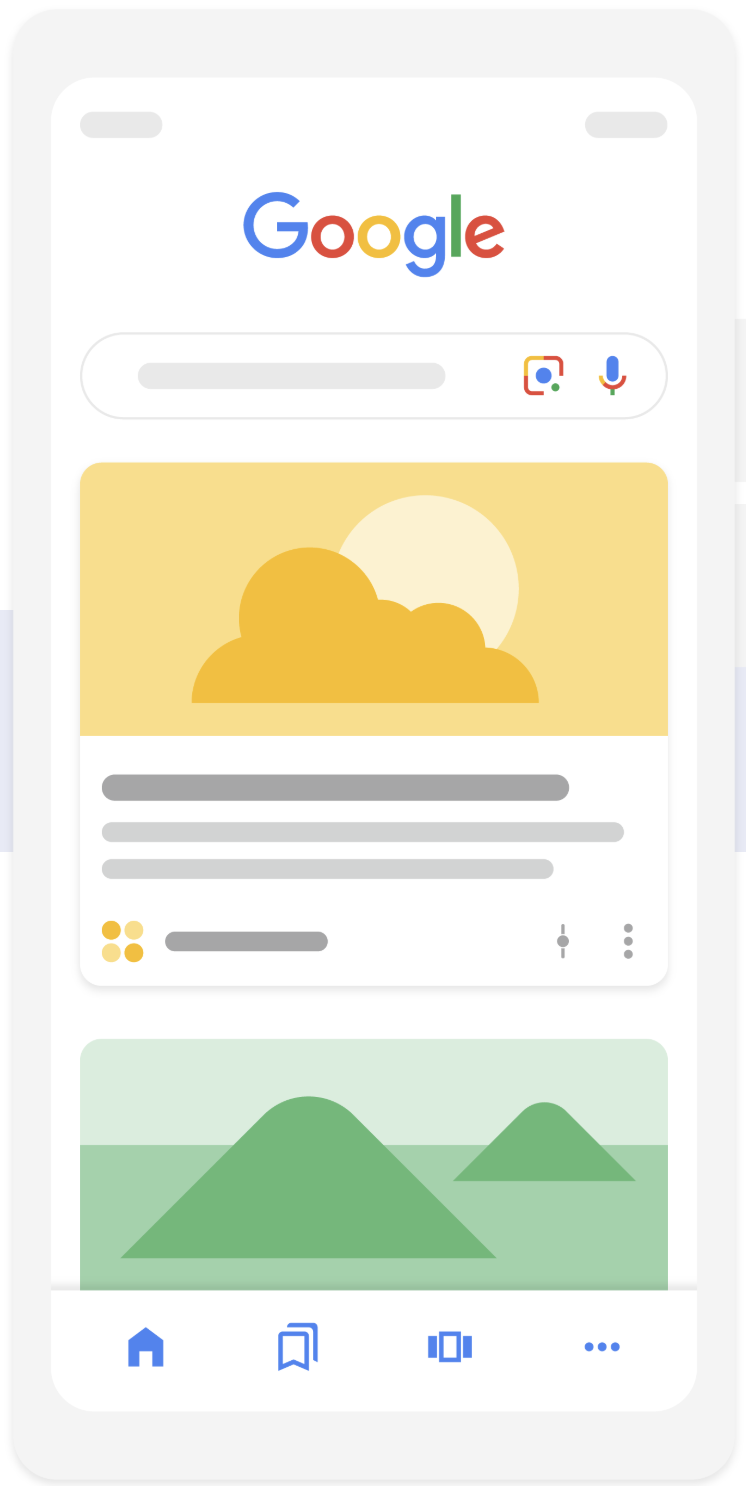 Screenshot von der Seite https://developers.google.com/search/docs/appearance/google-discover - das Bild zeigt, wie der Discover Feed in der Google Applikation angezeigt wird.