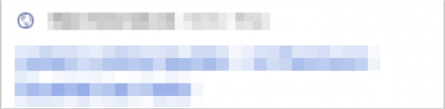 Ein mobiles Suchergebnis, dessen Adresse, Titel und Beschreibung unkenntlich gemacht sind; links oben, wo das Favicon stehen müsste, zeigt Google nur ein graues Weltkugel-Symbol.